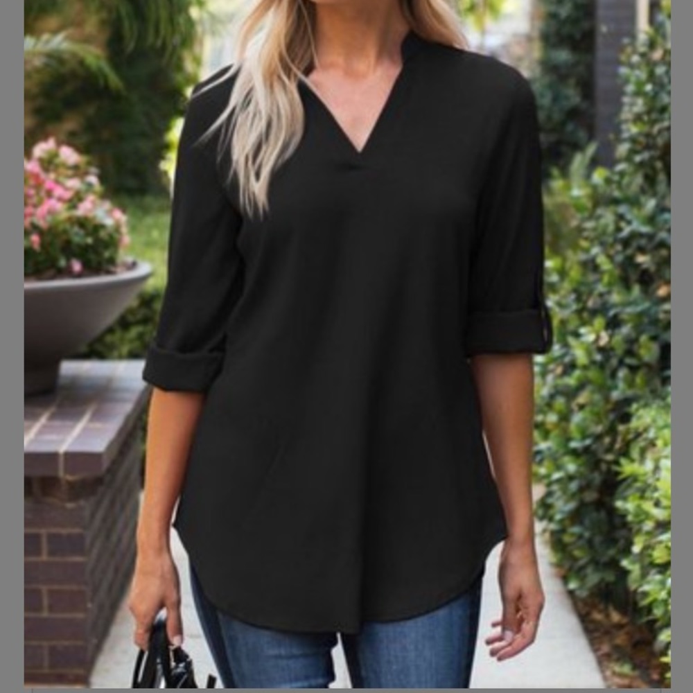 Black roll tab sleeve tunic